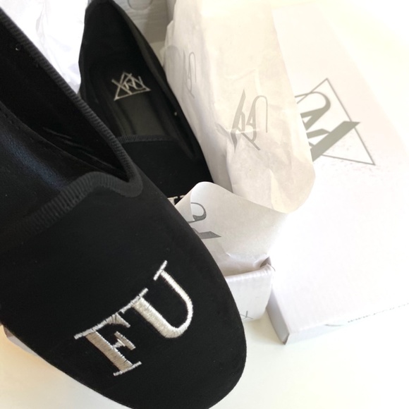 YRU F*€K you lavish demonia flat slip on suede black shoes size 9/39 - Picture 8 of 8